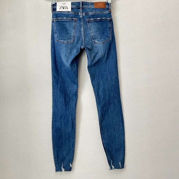 Zara Jeans Blue The Skinny Jeans In Island Blue Slim Fit Mid Rise Distressed 2 - Picture 3 of 10